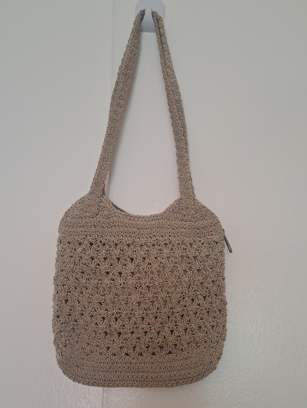 CHATEAU Woven Crochet Shoulder Bag in Beige